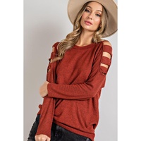 Orange Cutout Cold Shoulder Long Sleeve Top - S thumbnail