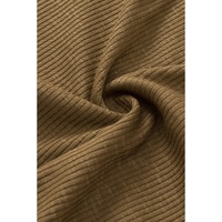 Khaki Ribbed Patchwork Drop Shoulder Buttoned Neckline Blouse - M thumbnail