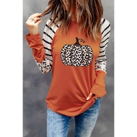Orange Leopard Pumpkin Graphic Contrast Long Sleeve Top - S thumbnail