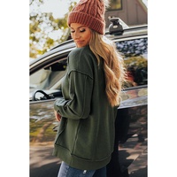 Azura Exchange Exquisite Green Long Sleeve Top with Split Neck and Exposed Seam Detail - M thumbnail