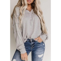 Gray Waffle Patchwork Dolman Sleeve Henley Top - M thumbnail