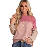 Pink Color Block Long Sleeve Ribbed Loose Top - M thumbnail