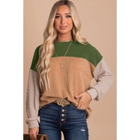 Azura Exchange Color Block Ribbed Long Sleeve Top - XL thumbnail