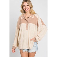 Apricot Oversized Knit Top With Waffle Contrast - L thumbnail