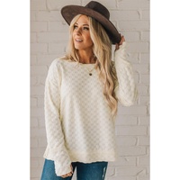 Beige Solid Textured Thumbhole Sleeve Top - S thumbnail