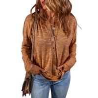 Mustard Rib Knit Drop Shoulder Long Sleeve Henley Top - L thumbnail