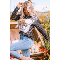 Black Leopard Bleached Pumpkin Graphic Long Sleeve Top - S thumbnail