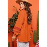 Carrot Fleece Patchwork Side Slits High Low Sweatshirt - L thumbnail