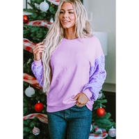 Orchid Petal Sequin Patchwork Long Sleeve Pullover Top - L thumbnail