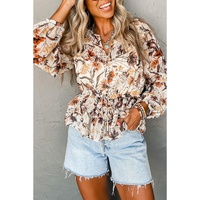 Parchment Floral Buttoned Peplum Top - L thumbnail