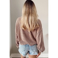 Khaki Game Day Graphic Crop Rugby Football Corded Knit Top - L thumbnail