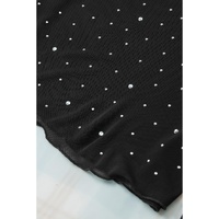 Black Rhinestone Sheer Mesh Slim Fit Long Sleeve Top - L thumbnail
