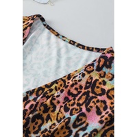 White Leopard Print Wide Sleeve Peplum Hem Blouse - L thumbnail