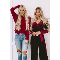Red Sequined Heart Printed Sleeves Valentine Fashion Top - S thumbnail