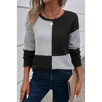 Black Color Block Textured Drop Shoulder Top - S thumbnail