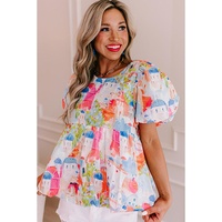 Sky Blue Parisian Avenue Babydoll Top - L thumbnail