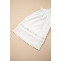 White Frilly Off Shoulder Lace Insert Sleeve Textured Blouse - S thumbnail