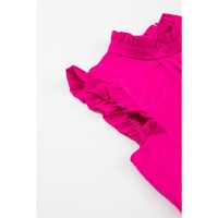 Bright Pink Pleated Mock Neck Frilled Trim Sleeveless Top - L thumbnail