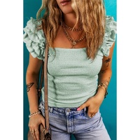 Clearly Aqua Ruffle Strap Crinkle Textured Tank Top - L thumbnail