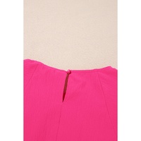 Sachet Pink Floral Embroidered Flutter Sleeve Pleated Neck Blouse - M thumbnail