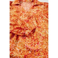 Orange Abstract Print Collared V Neck Babydoll Blouse - M thumbnail