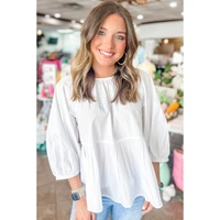 White Bow Knot Cutout Back Loose Fit 3/4 Sleeve Blouse - S thumbnail