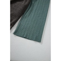 Laurel Green Mixed Textured Colorblock Patchwork Wide Sleeve Frayed High Low Hooded Top - L thumbnail