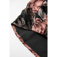 Black Floral Print Criss Cross V Neck Balloon Sleeve Blouse - L thumbnail