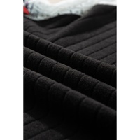 Black Floral Patchwork Long Sleeve Ribbed Blouse - S thumbnail