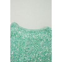 Moonlight Jade Sequin Batwing Sleeve V Neck Velvet Blouse - L thumbnail