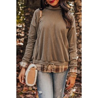Breen Plaid Patchwork Knotted Hem High Neck Blouse - M thumbnail