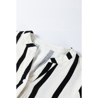 Black Stripe Crinckled Ruffled Sleeve Button up Loose Shirt - XL thumbnail