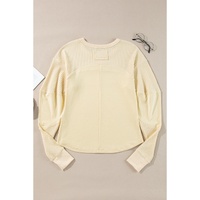 Beige Thermal Knit Patchwork Exposed Seam Long Sleeve Top - M thumbnail