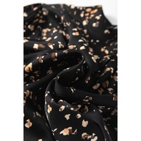 Black Leopard Print Lantern Sleeve Mock Neck Pleated Blouse - L thumbnail