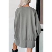 Medium Grey Sequin Happy Halloween Graphic Notched Neck Long Sleeve Loose Top - 2XL thumbnail