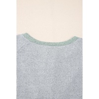 Light Grey Color Contrast Ribbed Loose Fit Long Sleeve Top - 2XL thumbnail