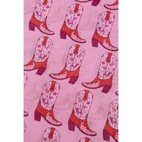 Pink Cowgirl Boots Printed Mock Neck Long Sleeve Mesh Top - L thumbnail