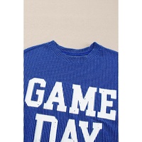 Bluing Corded GAME DAY Graphic Long Sleeve Crewneck Top - L thumbnail