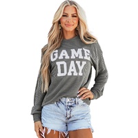 Dark Grey Corded GAME DAY Graphic Long Sleeve Crewneck Top - L thumbnail