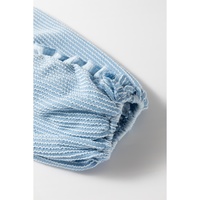 Mist Blue Corded Frilly Puff Sleeve Round Neck Blouse - M thumbnail