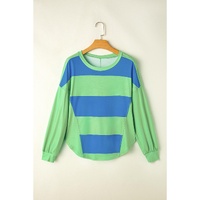Blue Colorblock Striped Drop Shoulder Loose Top - S thumbnail