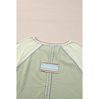 Meadow Mist Green Waffle Knit Wide Bracelet Sleeve Patchwork Raglan Top - L thumbnail