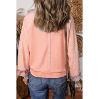 Grapefruit Orange Waffle Knit Wide Bracelet Sleeve Patchwork Raglan Top - L thumbnail