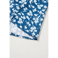 Blue Ditsy Floral Print Lantern Sleeve Blouse - S thumbnail