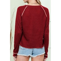 Red Game Day Rugby Football Graphic Thermal Knit Top - S thumbnail