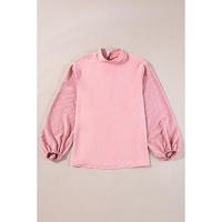 Gossamer Pink Swiss Dot Balloon Sleeve Loose Blouse - L thumbnail