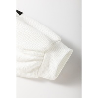 Black white Oversized Striped Henley Buttons Dolman Sleeve Hooded Top - L thumbnail
