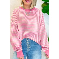 Azura Exchange Pink Stripe Loose Drop Shoulder Long Sleeve Top - 2XL thumbnail