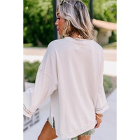 Jet Stream Floral Peace Sign Graphic Drop Shoulder Wide Sleeve Casual Top - L thumbnail