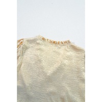 Gold Metallic Frilled V Neck Puff Sleeve Babydoll Blouse - XL thumbnail